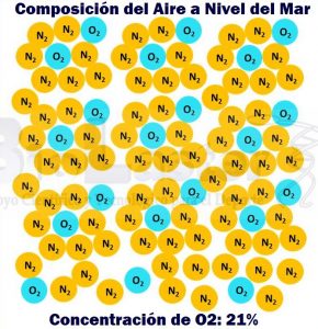 Composición del Aire a Nivel del Mar, con una Concentración de Oxígeno del 21%