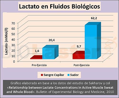 Concentraciones de lactato en fluidos biológicos, comparando sangre y sudor
