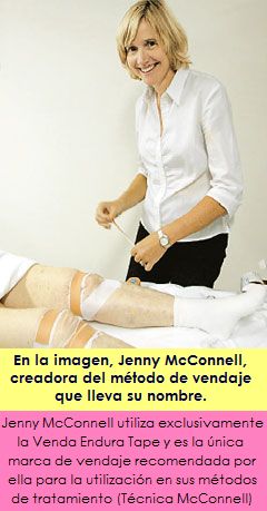 Imagen de Jenny McConnell realizando un vendaje según su técnica McConnell biolaster endura tape sindrome femoro patelar tecnica mcconnell sport